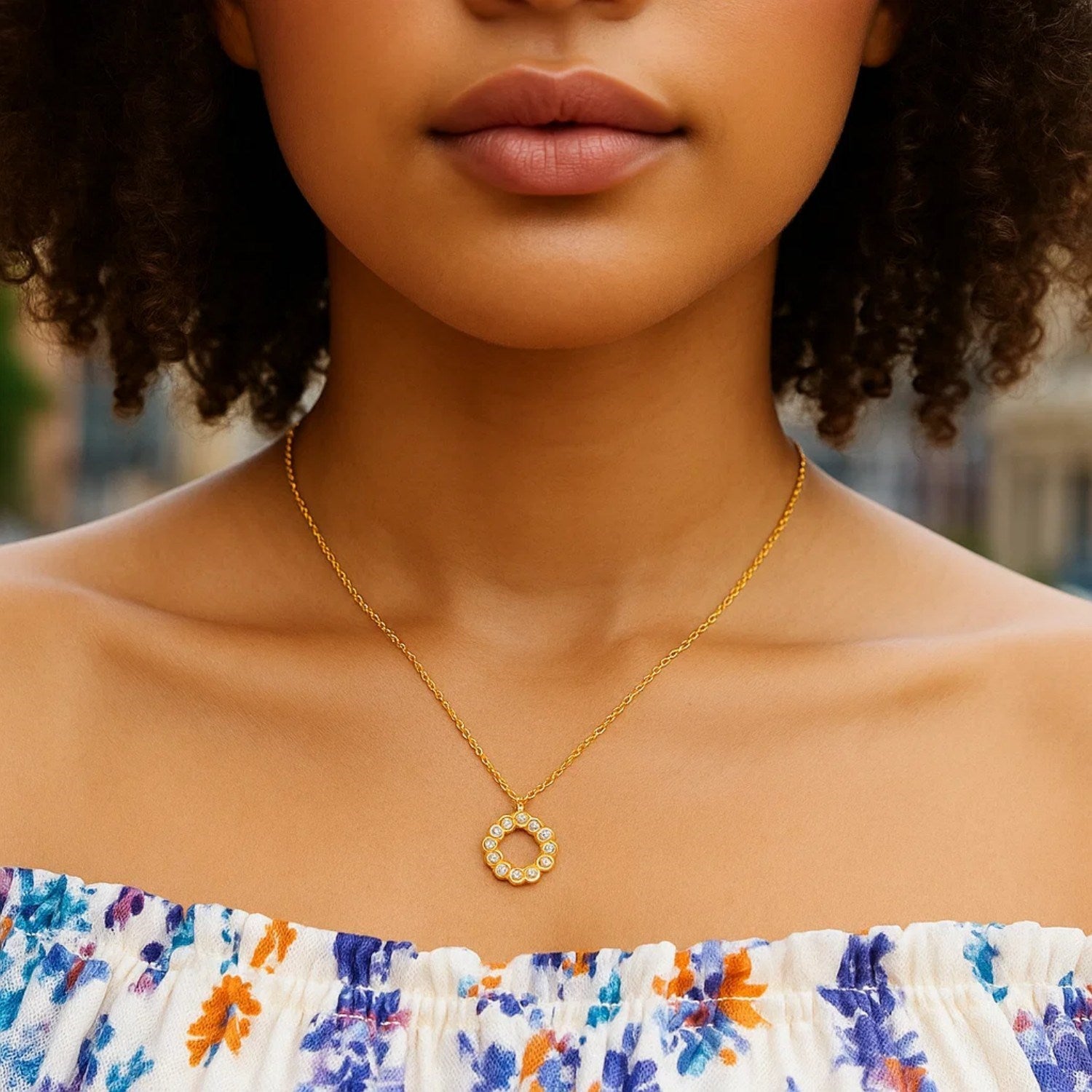 Classic 14K Yellow Gold Petite Diamond Circle Necklace