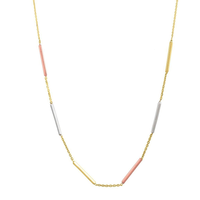 10K Tri Tone Gold Stationed Bar Necklace