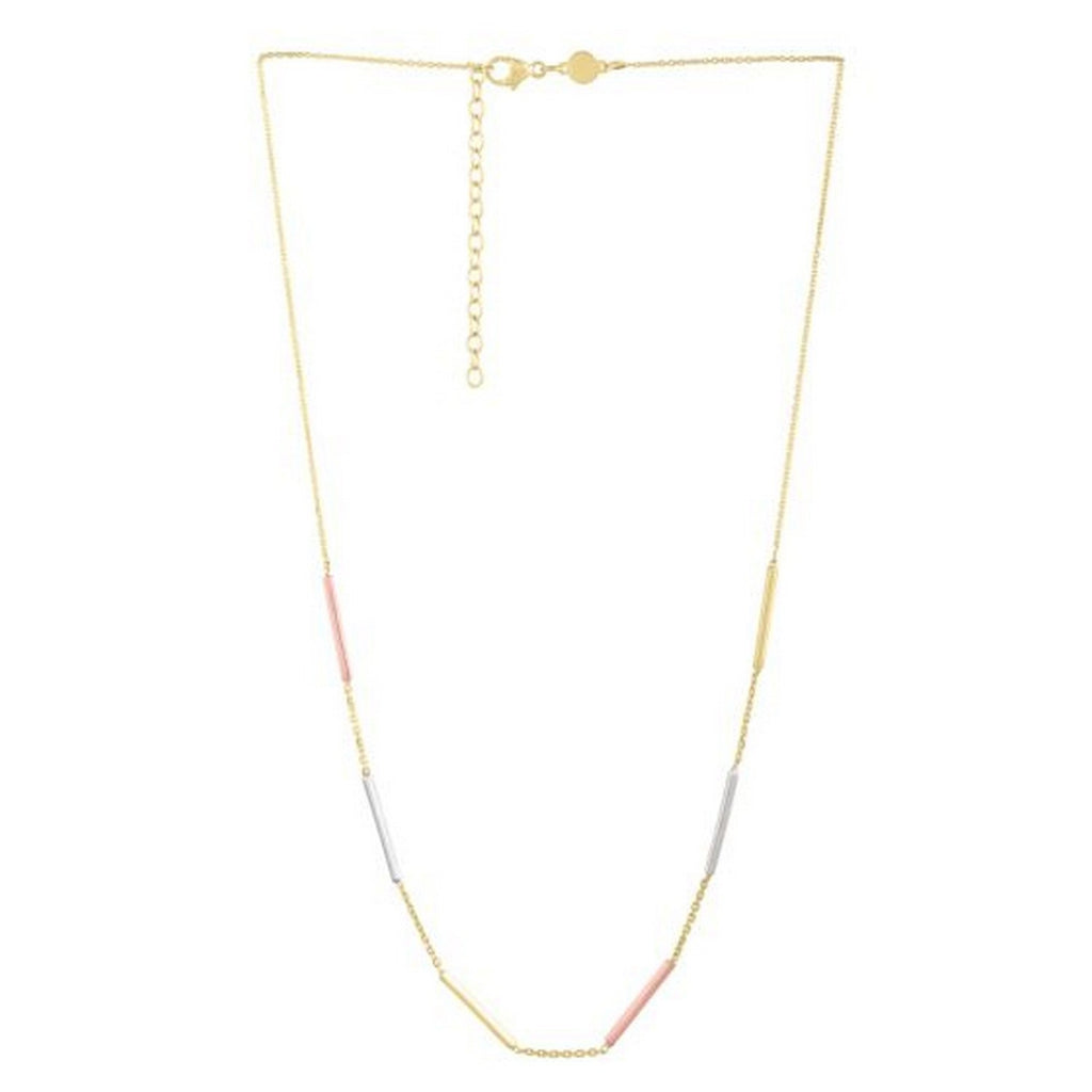 10K Tri Tone Gold Stationed Bar Necklace