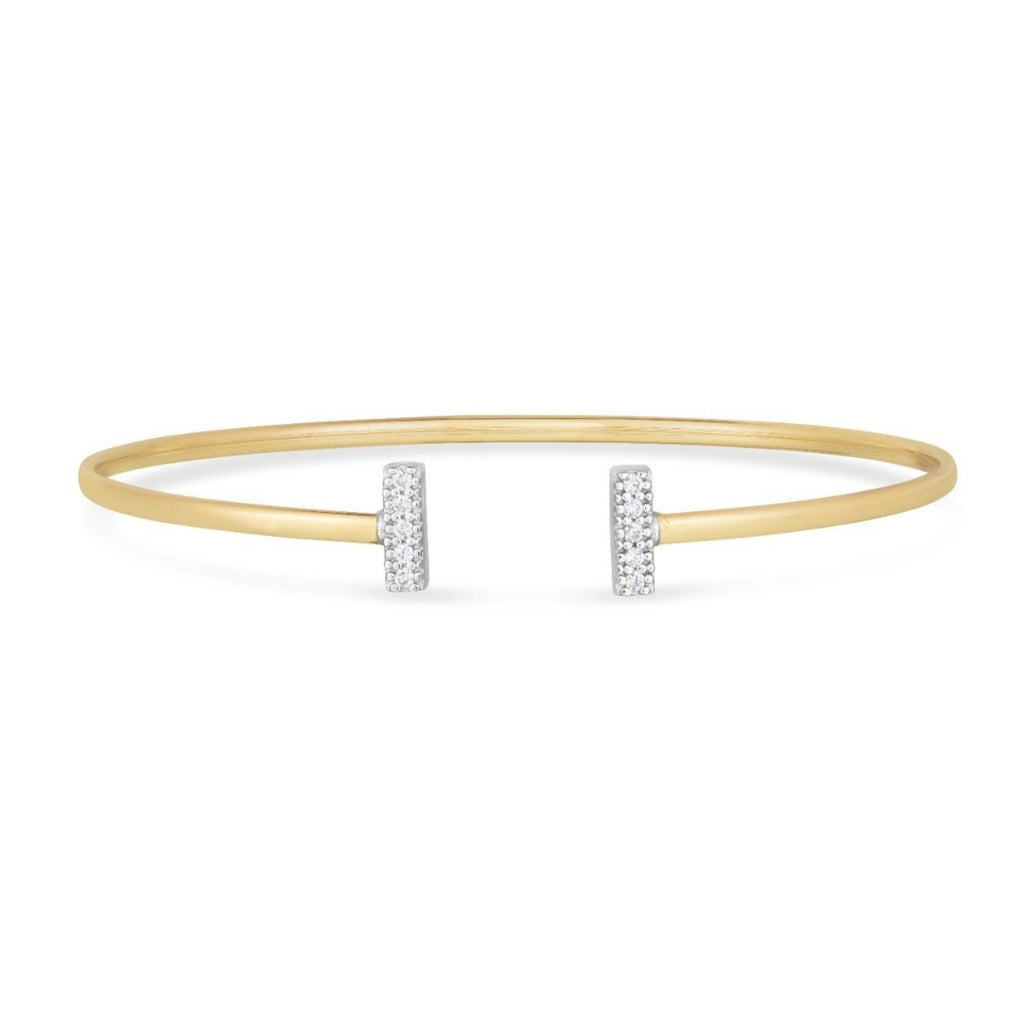 14k Two Tone Gold Diamond Tee Bar Bangle (2.00 mm)