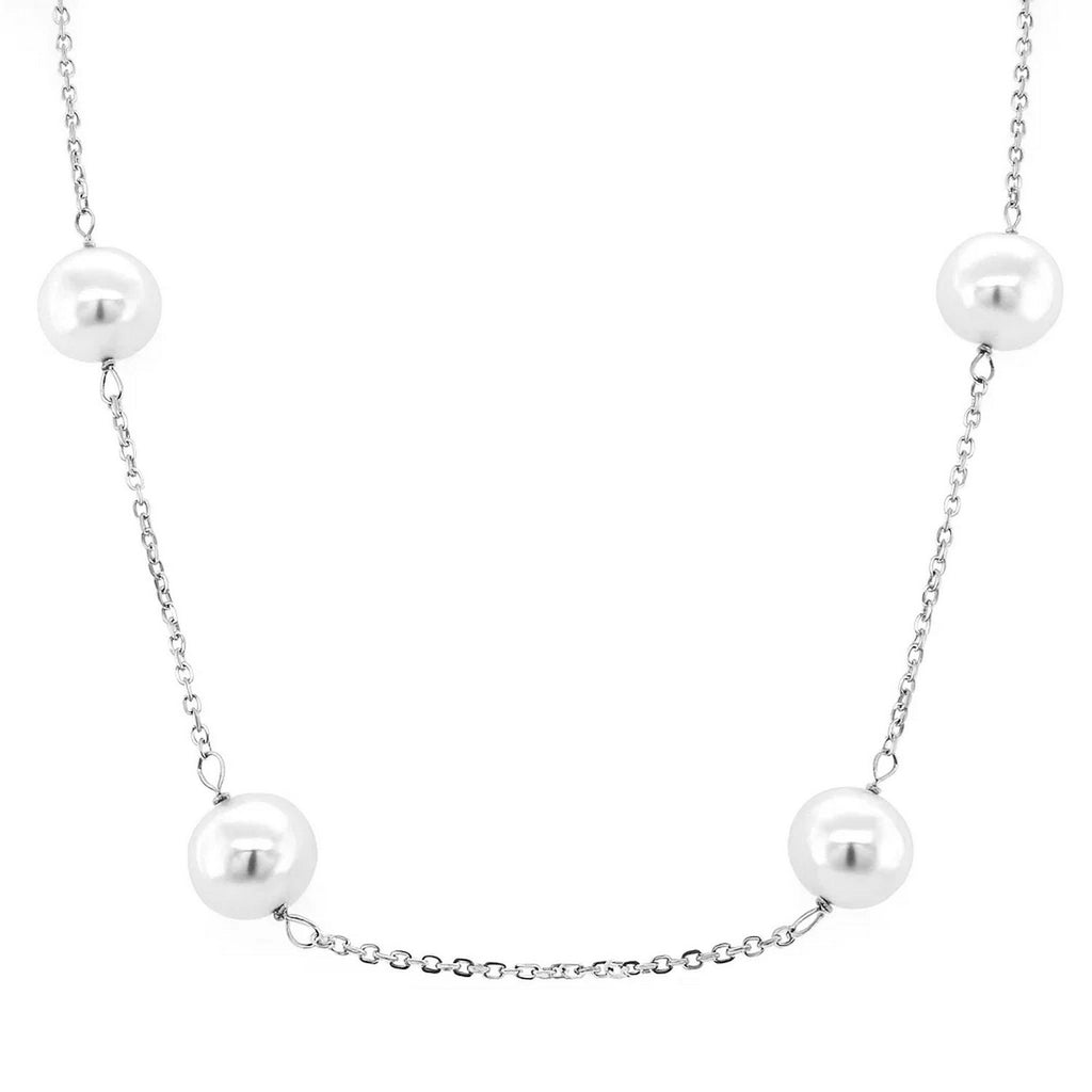 14k White Gold Necklace with White Pearls