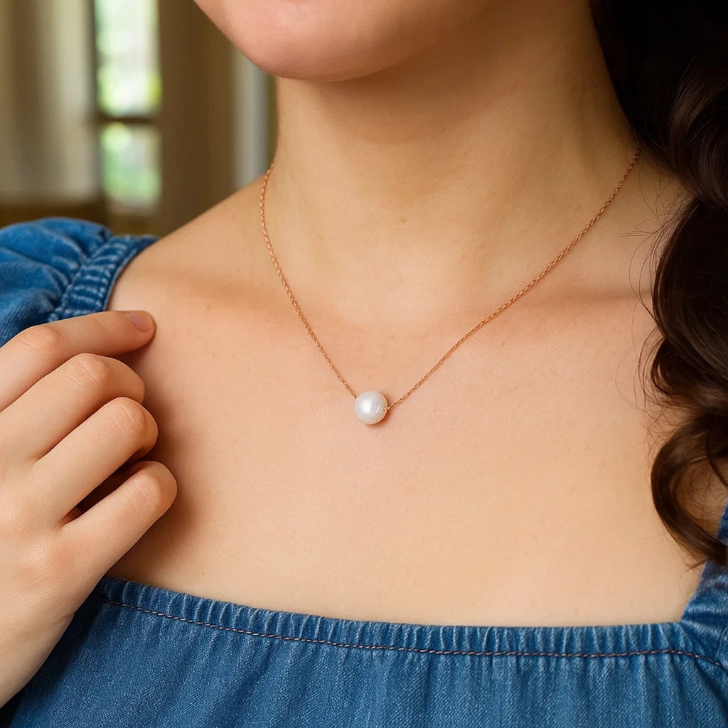 14k Rose Gold Pearl Solitaire Necklace