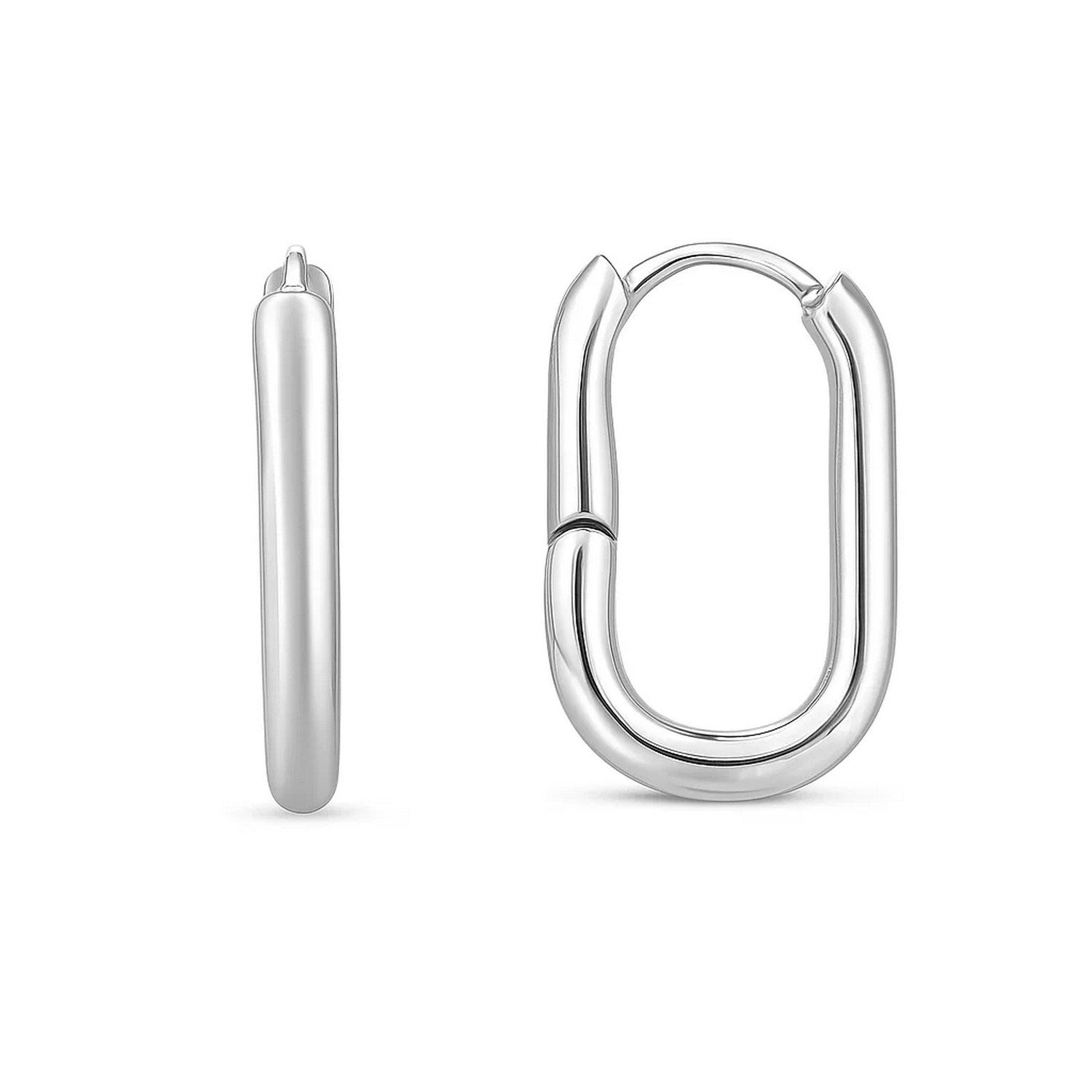 Sterling Silver Rhodium Plated Oval Hoop Earrings