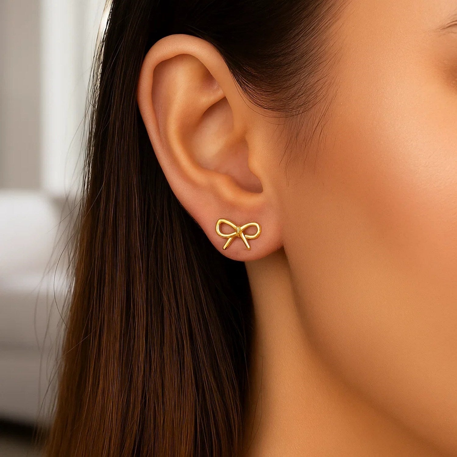 14K Yellow Gold Polished Bow Stud Earrings