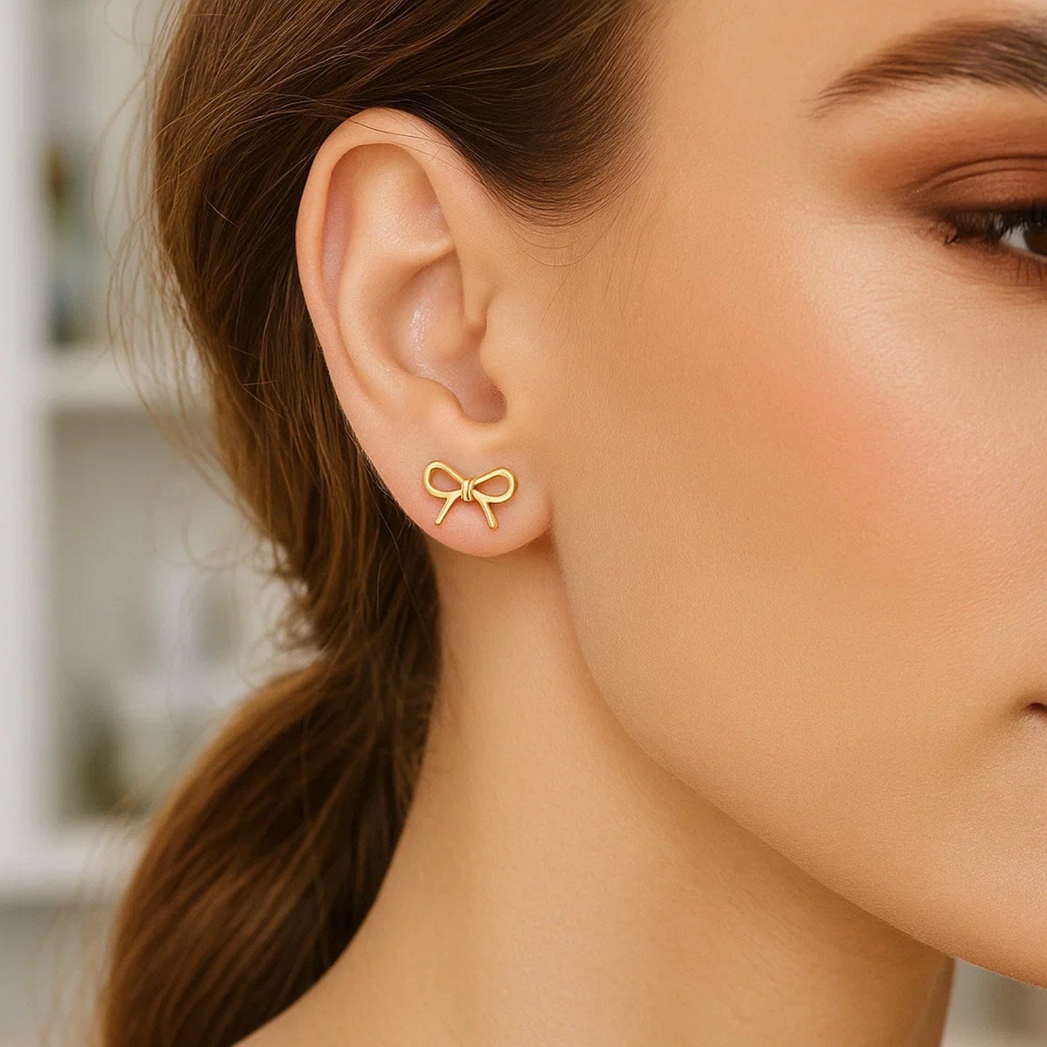 14K Yellow Gold Polished Bow Stud Earrings