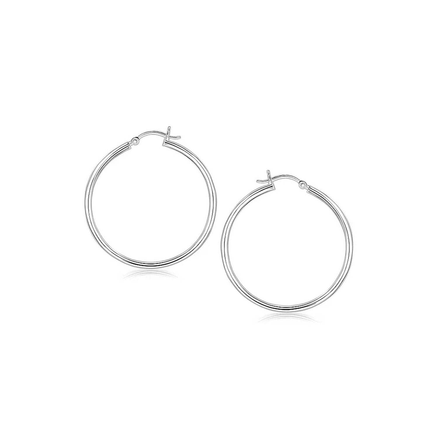 Sterling Silver Rhodium Plated Thin and Polished Hoop Style Earrings (2x35mm)