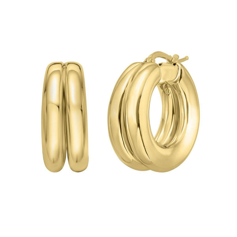 Sterling Silver Yellow Gold Plated Puffed Double Row Hoop Earrings