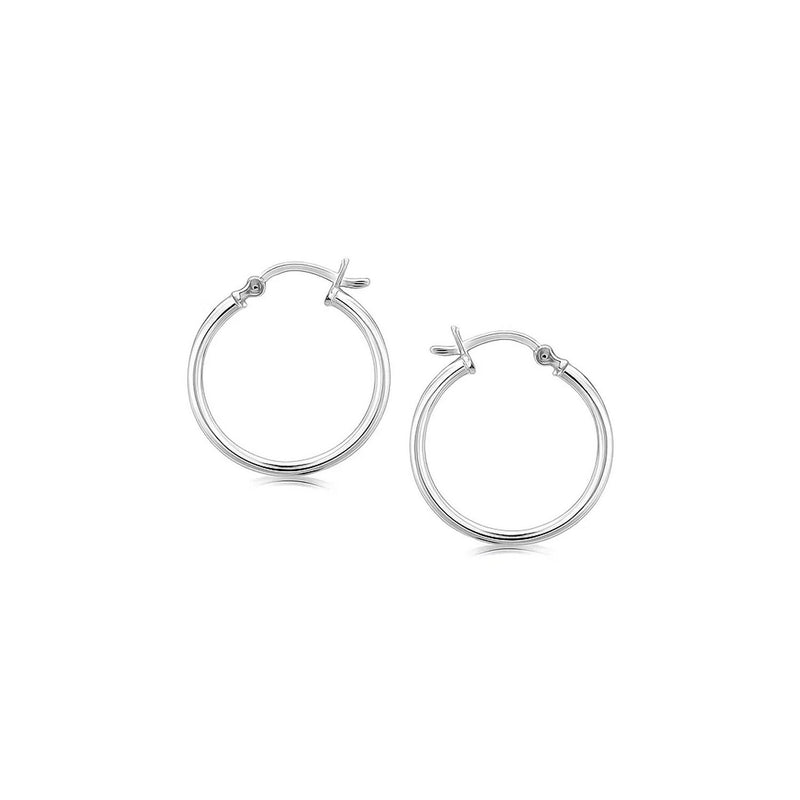 Sterling Silver Polished Thin Hoop Earrings with Rhodium Plating (2x20mm)