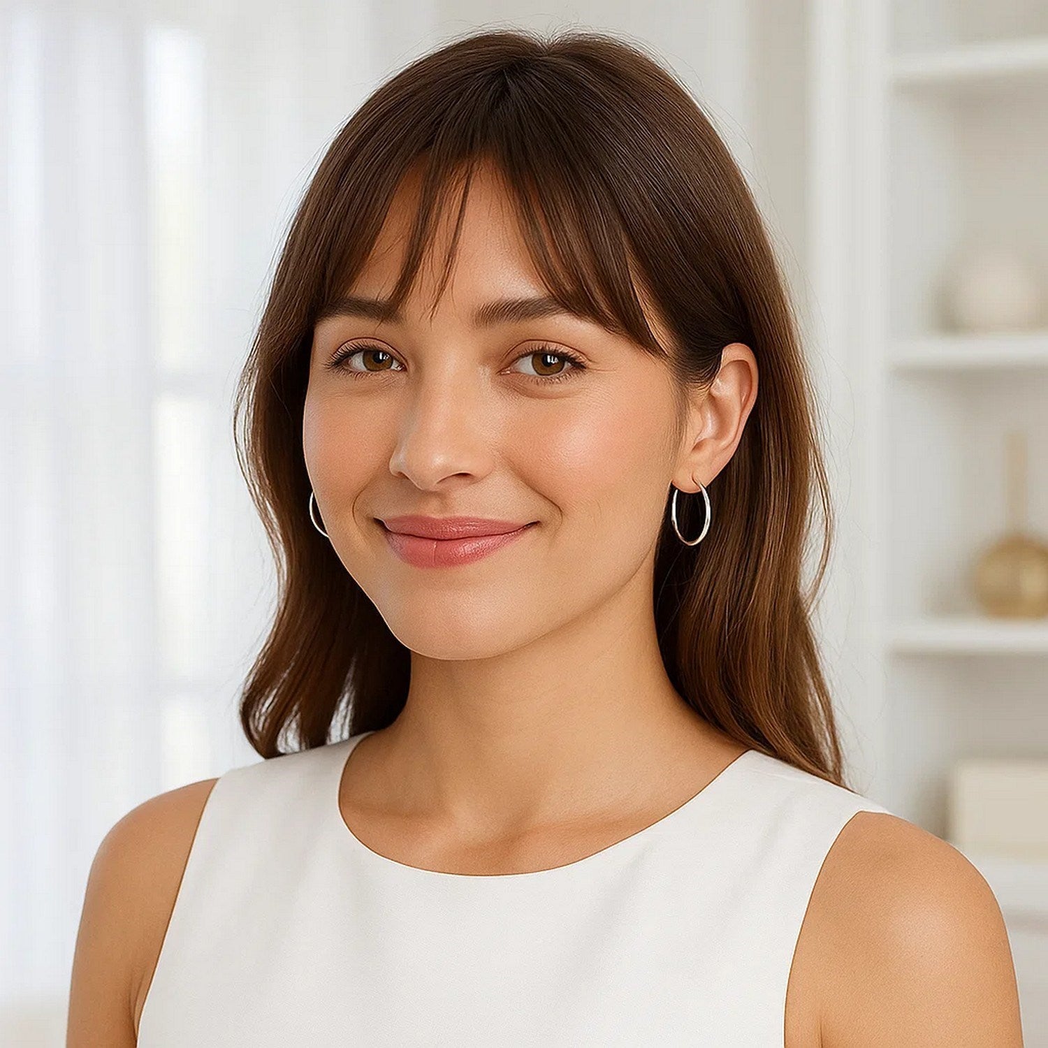 Sterling Silver Polished Thin Hoop Earrings with Rhodium Plating (2x20mm)