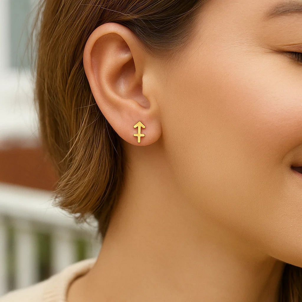 14k Yellow Gold Sagittarius Stud Earrings