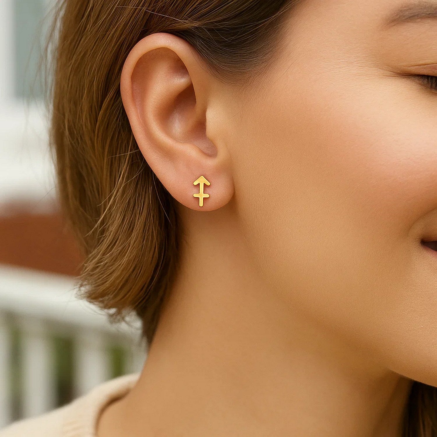 14k Yellow Gold Sagittarius Stud Earrings