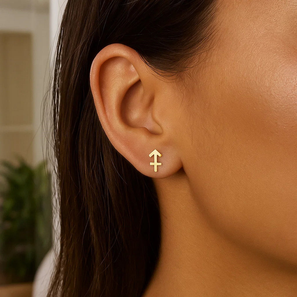 14k Yellow Gold Sagittarius Stud Earrings