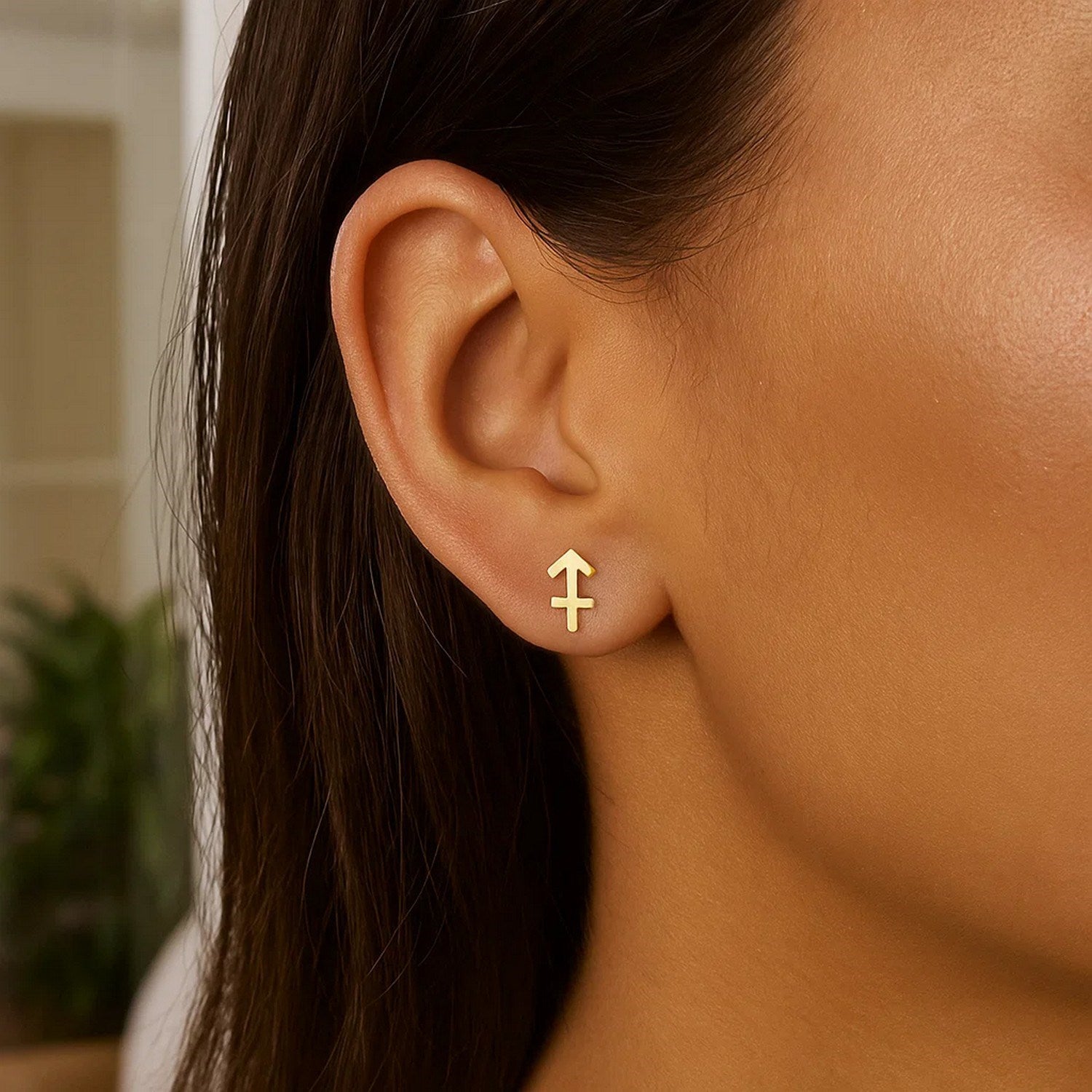 14k Yellow Gold Sagittarius Stud Earrings