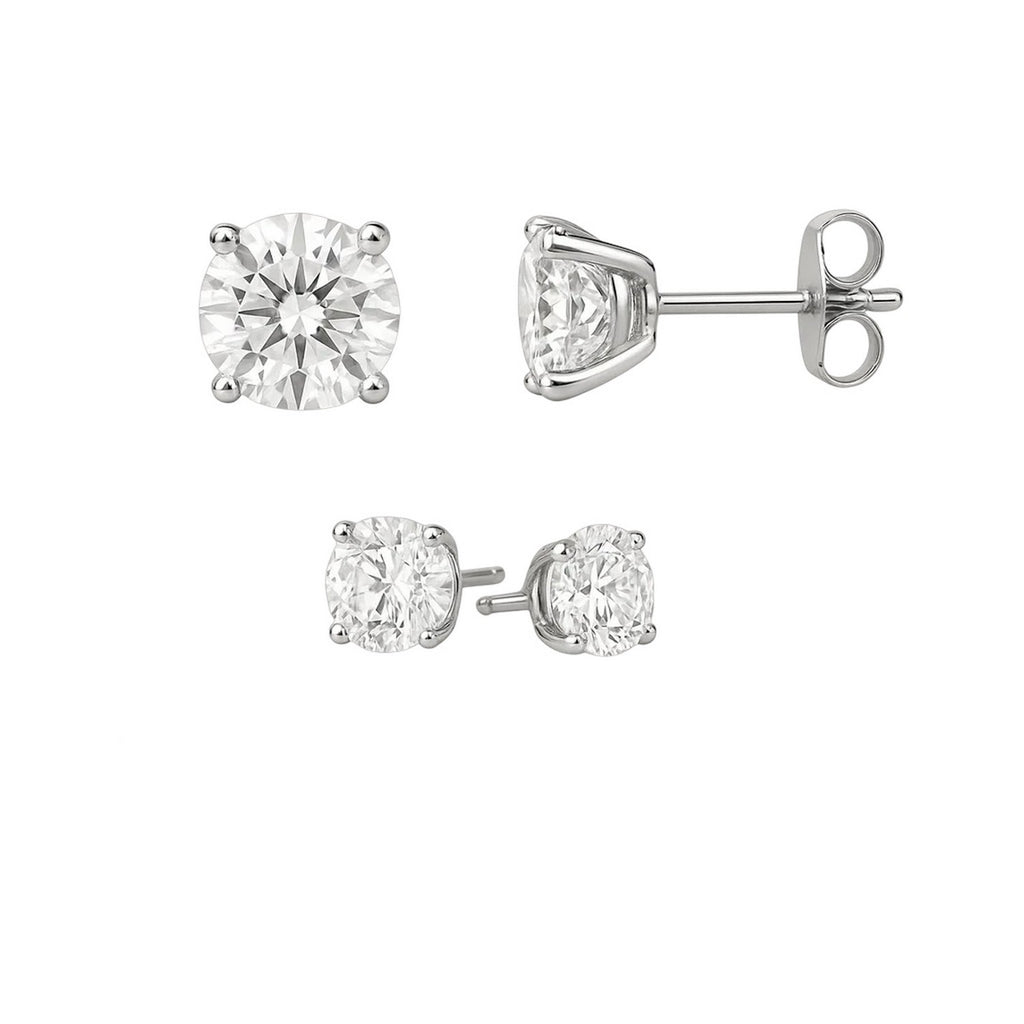 14k White Gold Stud Earrings with White Hue Faceted Cubic Zirconia(5mm)