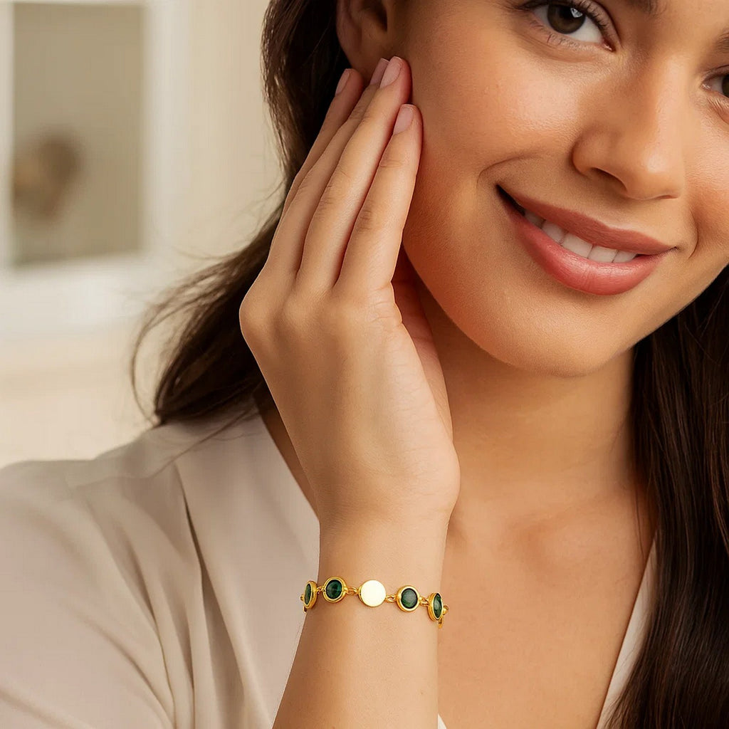 Malachite Gem Alternating Bracelet in 14K Yellow Gold (5.00 mm)