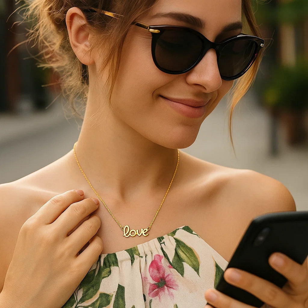 14k Yellow Gold Script LOVE Necklace