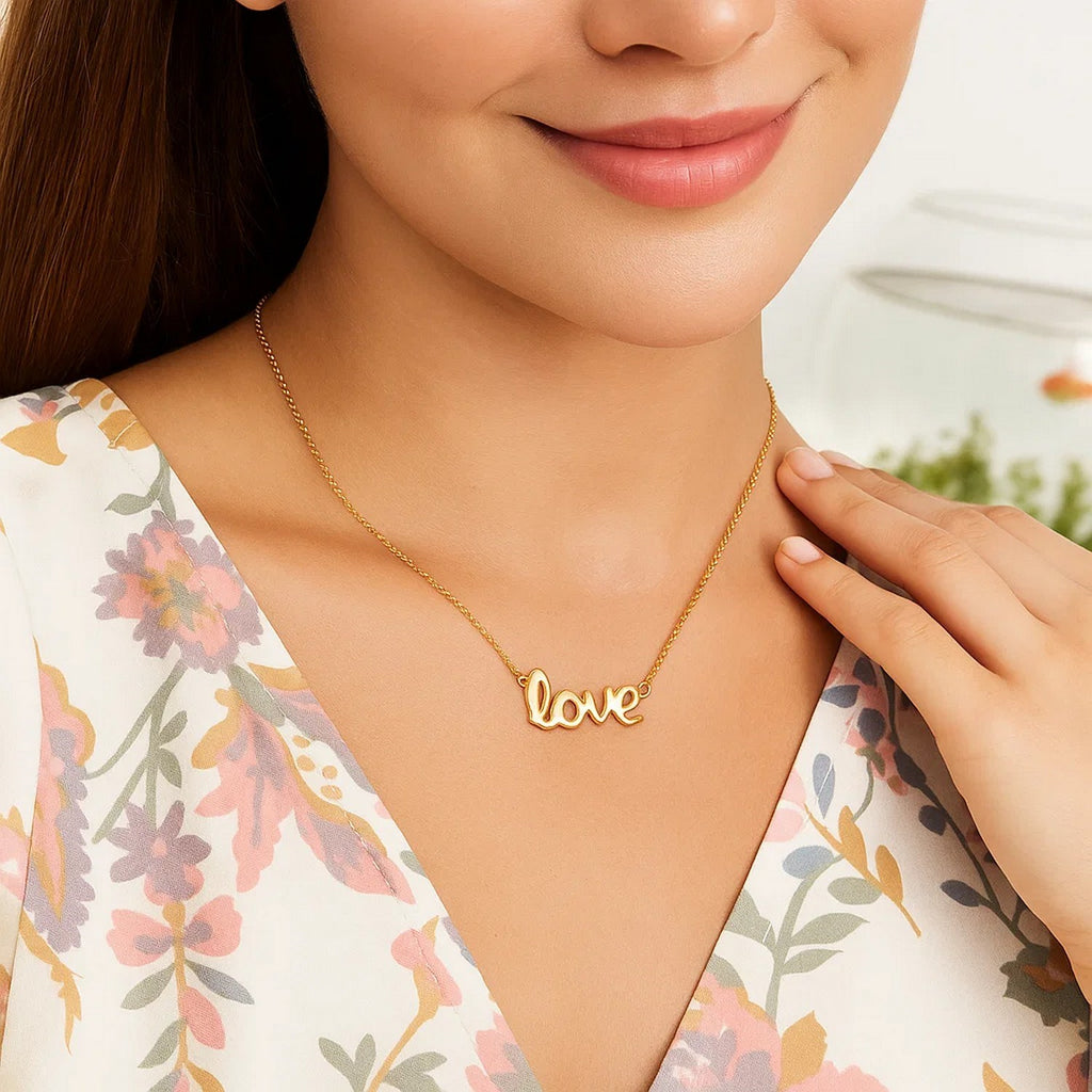 14k Yellow Gold Script LOVE Necklace