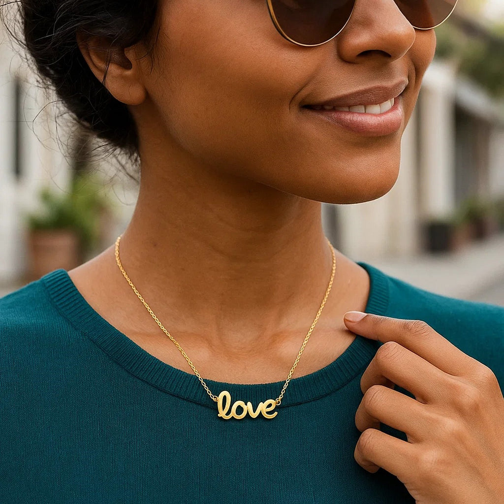 14k Yellow Gold Script LOVE Necklace