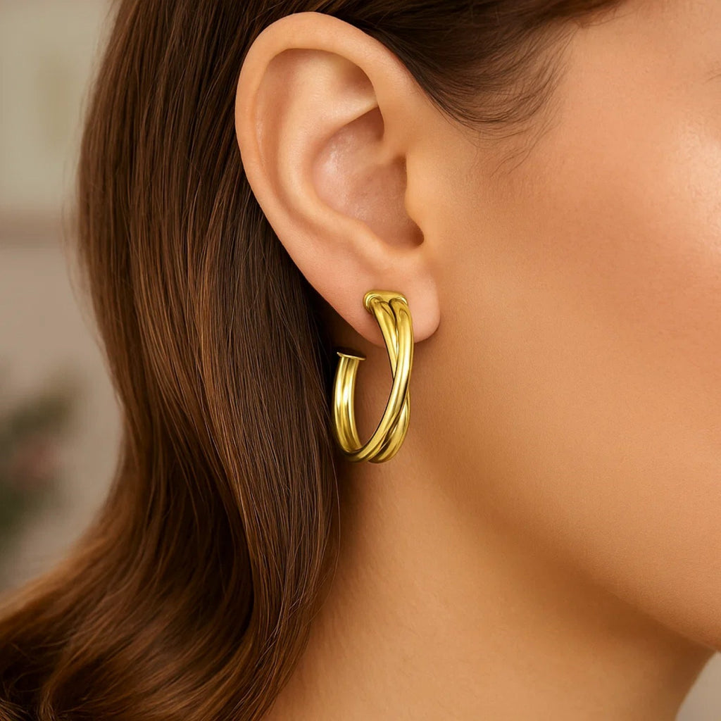 14k Yellow Gold Large Crossover Hoops