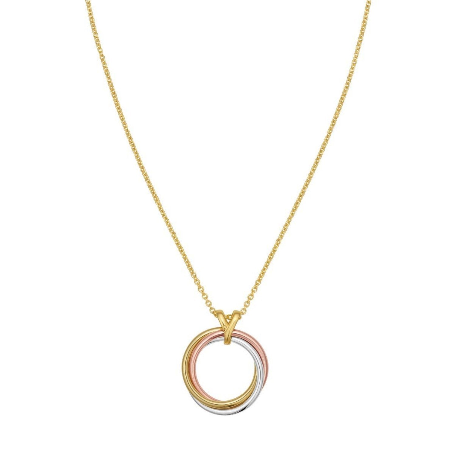 14K Tri Color Gold Interlocking Circle Pendant Necklace