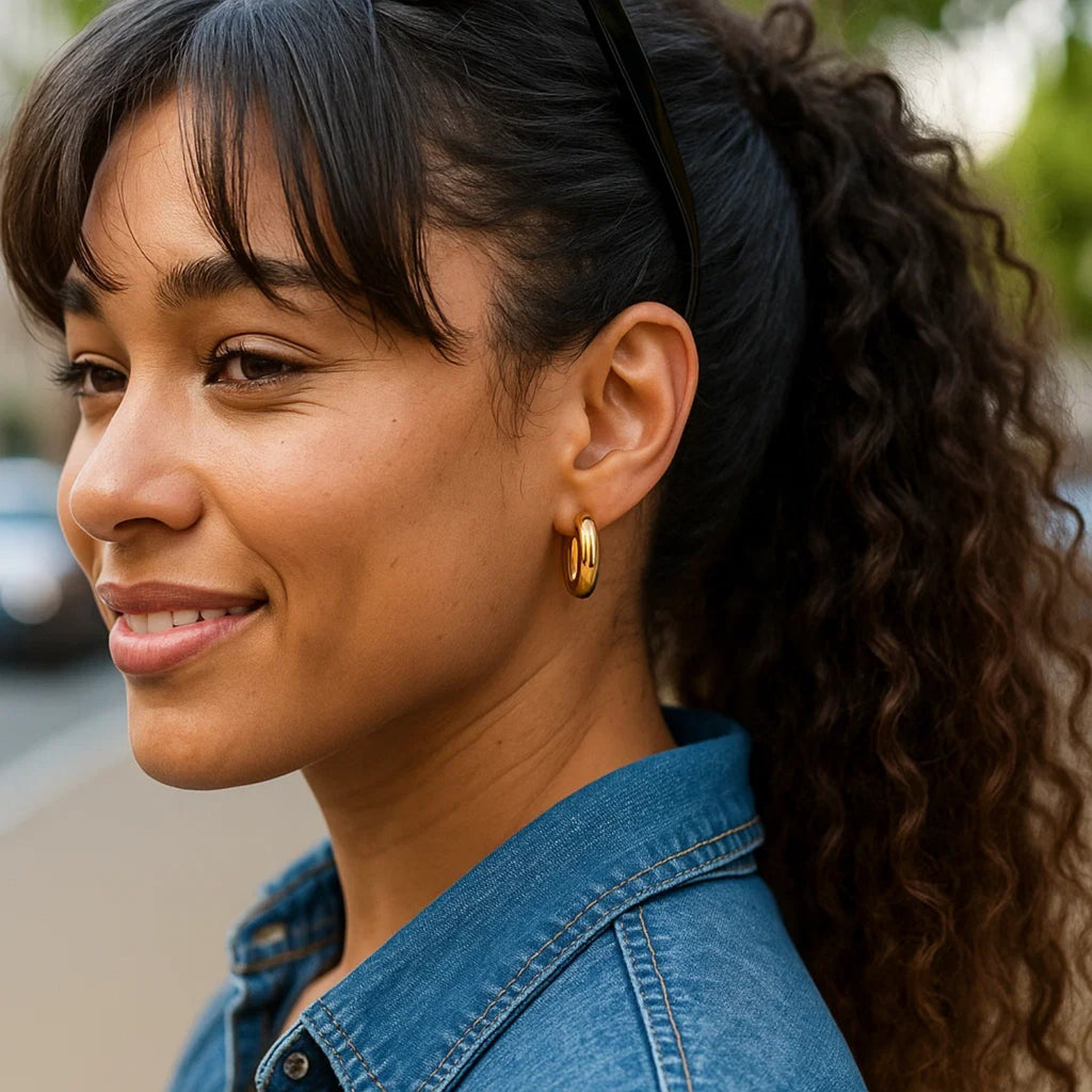 Sterling Silver Yellow Gold Plated Round Hoop Earrings