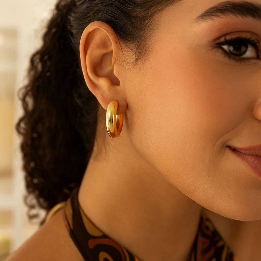 Sterling Silver Yellow Gold Plated Round Hoop Earrings