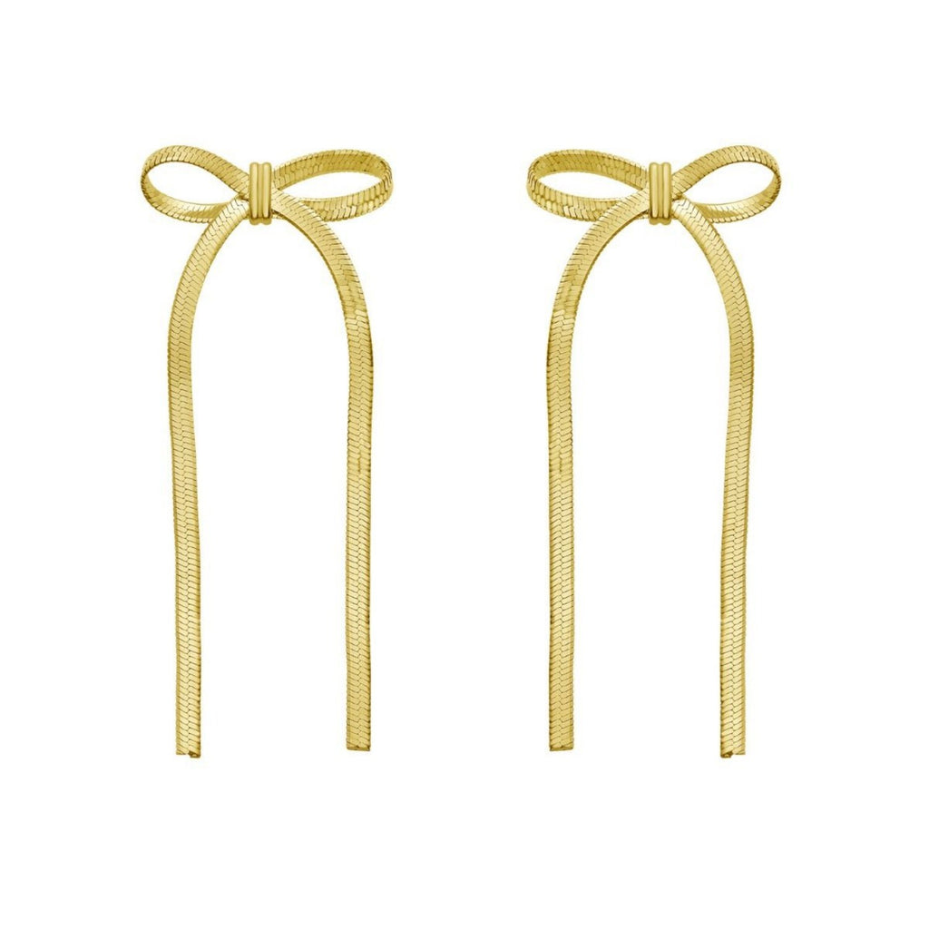 Sterling Silver Yellow Gold Plated Snake Chain Drop Dangle Bow Earrings