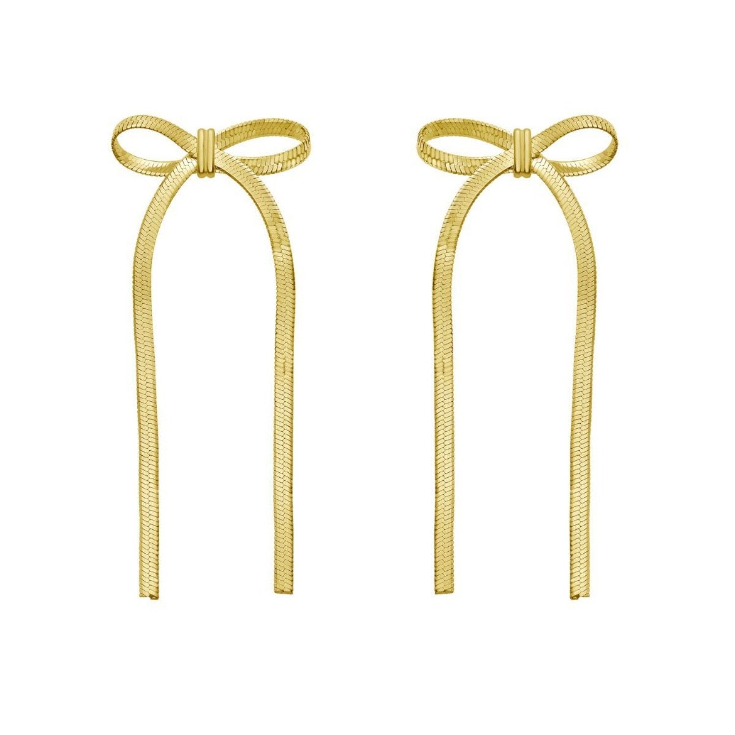 Sterling Silver Yellow Gold Plated Snake Chain Drop Dangle Bow Earrings