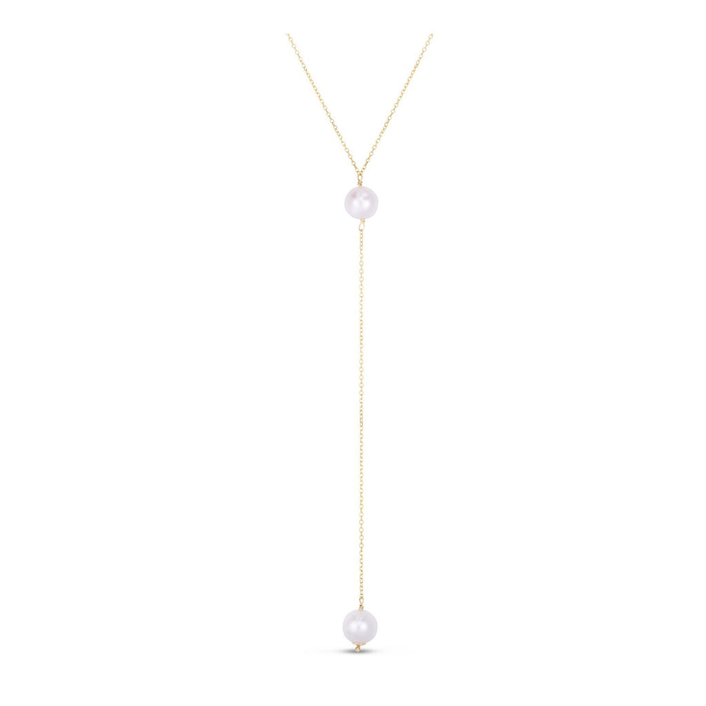14k Yellow Gold Lariat Necklace with Pearls