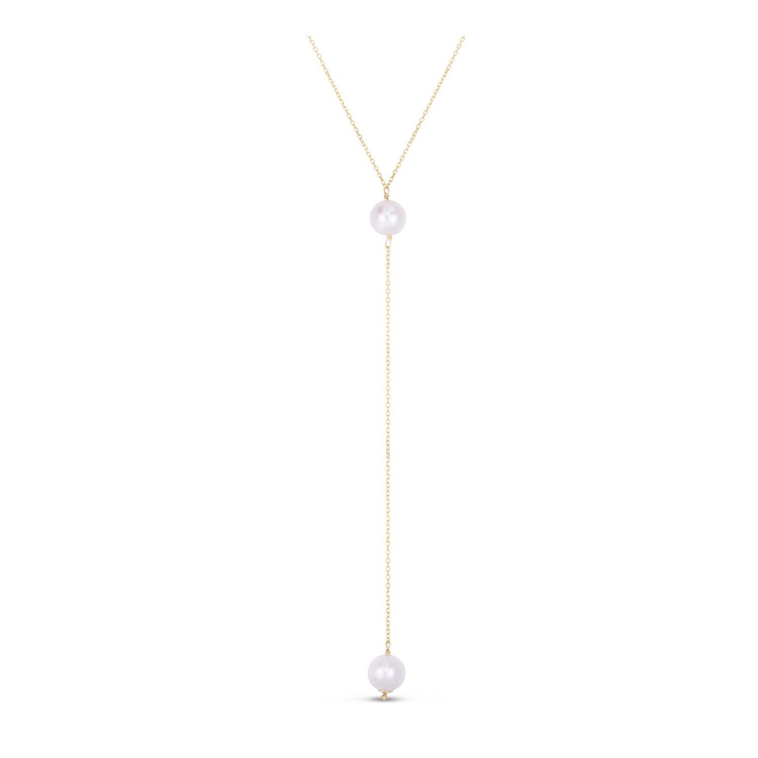 14k Yellow Gold Lariat Necklace with Pearls