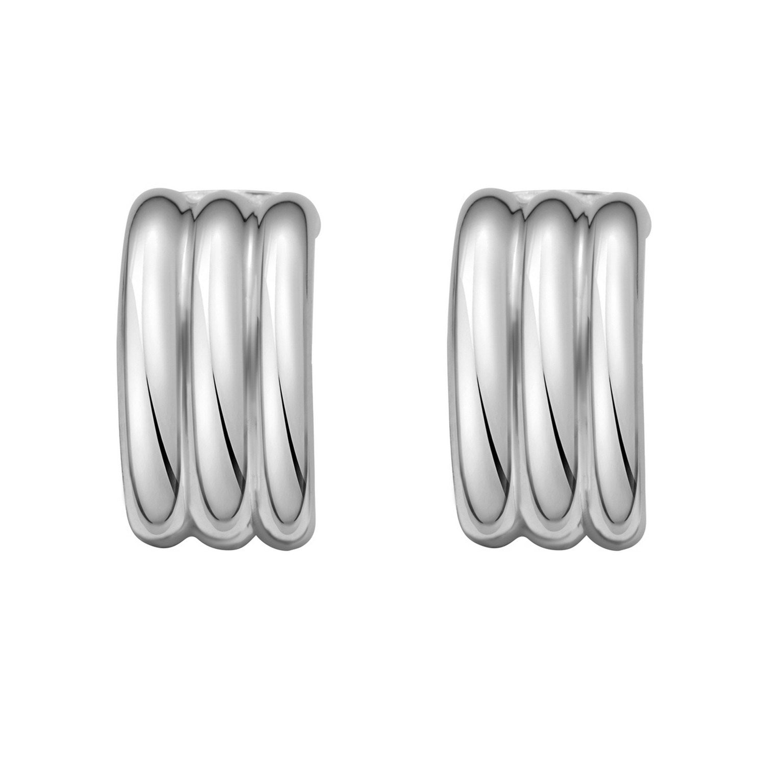 Sterling Silver Triple Row C Hoop Earrings