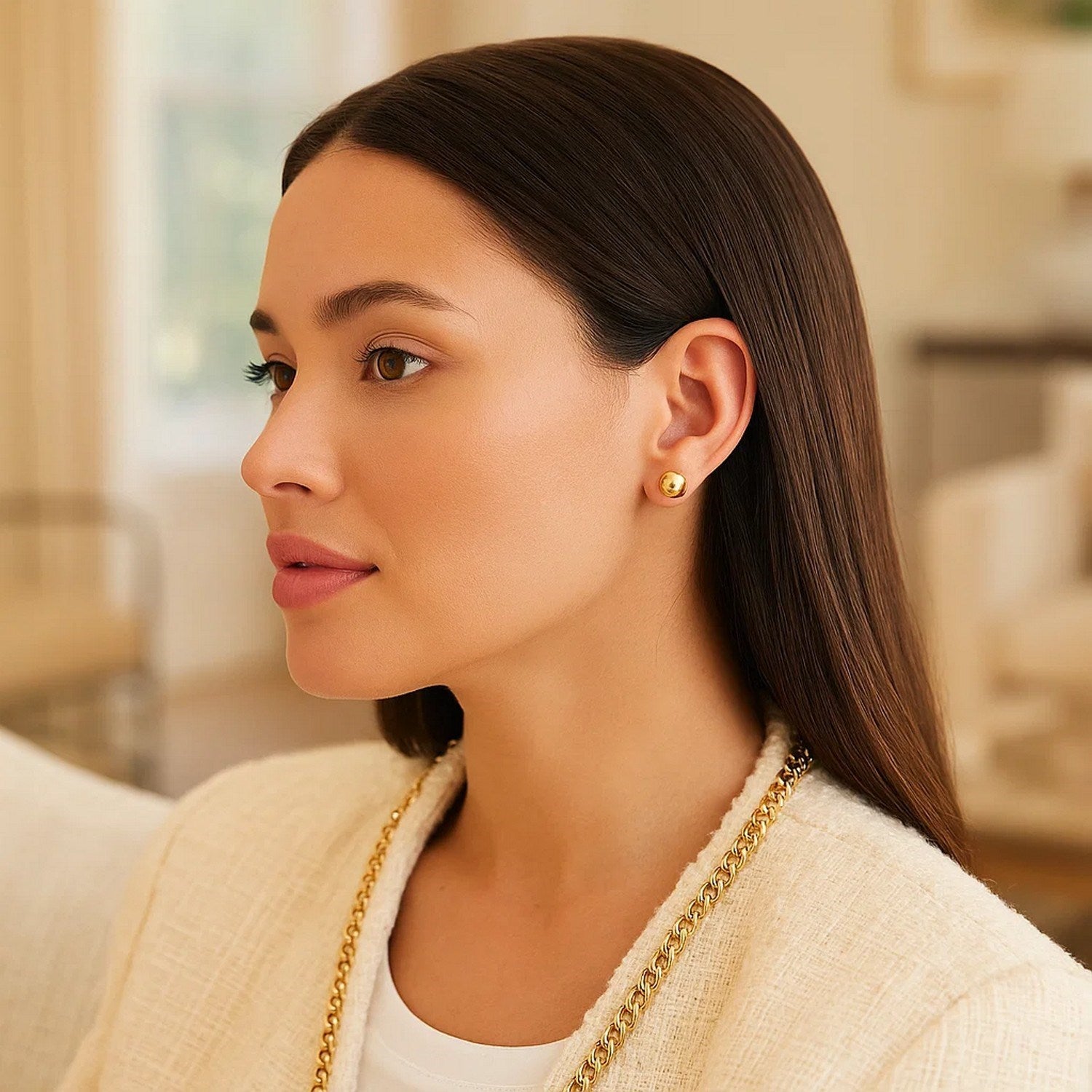 14k Yellow Gold Spherical Stud Earrings (8mm)