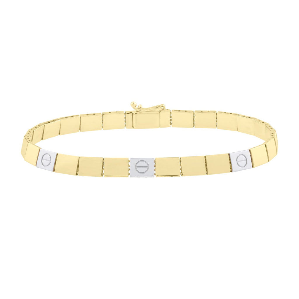Two Tone Nail Head Bracelet in 14K Gold