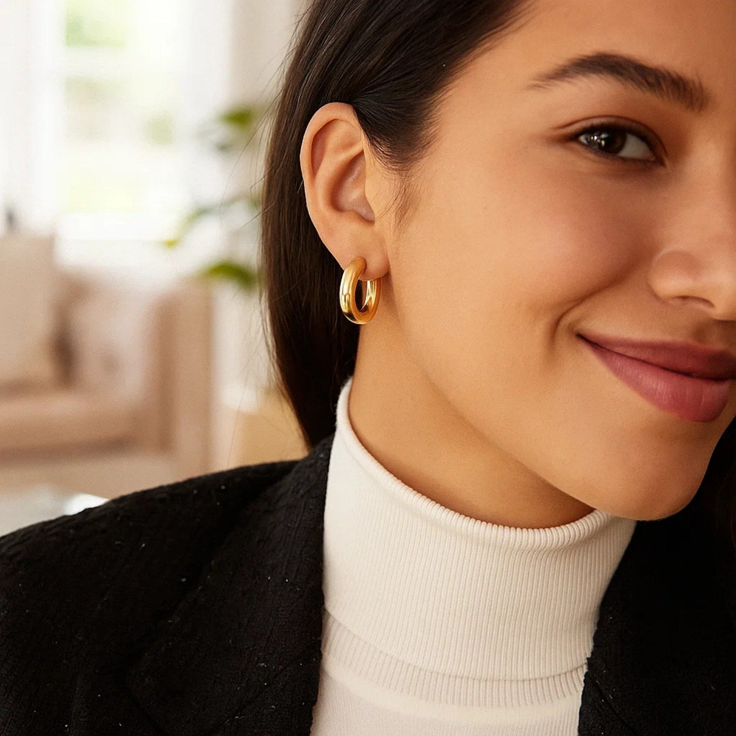 Medium Round Electroform Hoop Earrings in 14K Yellow Gold