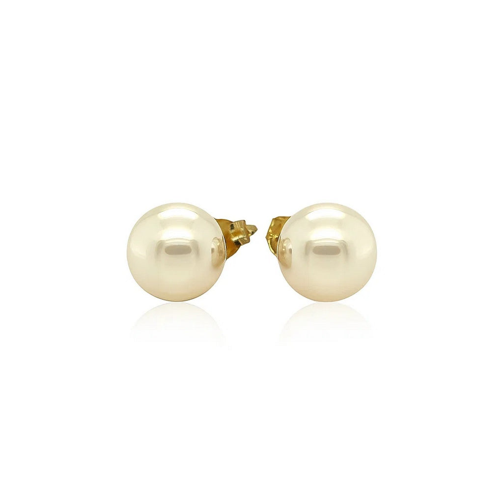14k Yellow Gold Freshwater Cultured White Pearl Stud Earrings (7mm)