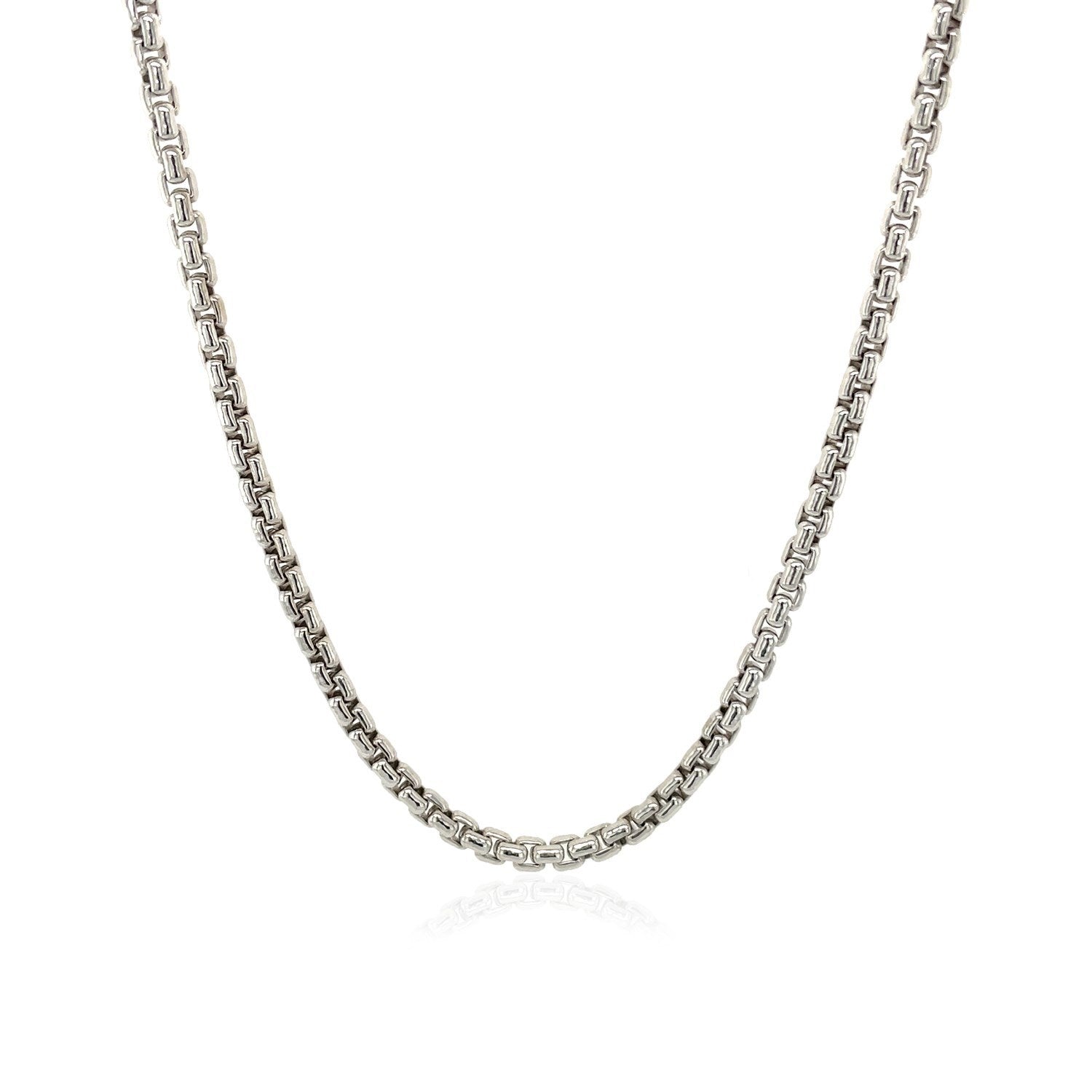 Sterling Silver Rhodium Plated Round Box Chain (1.30 mm)