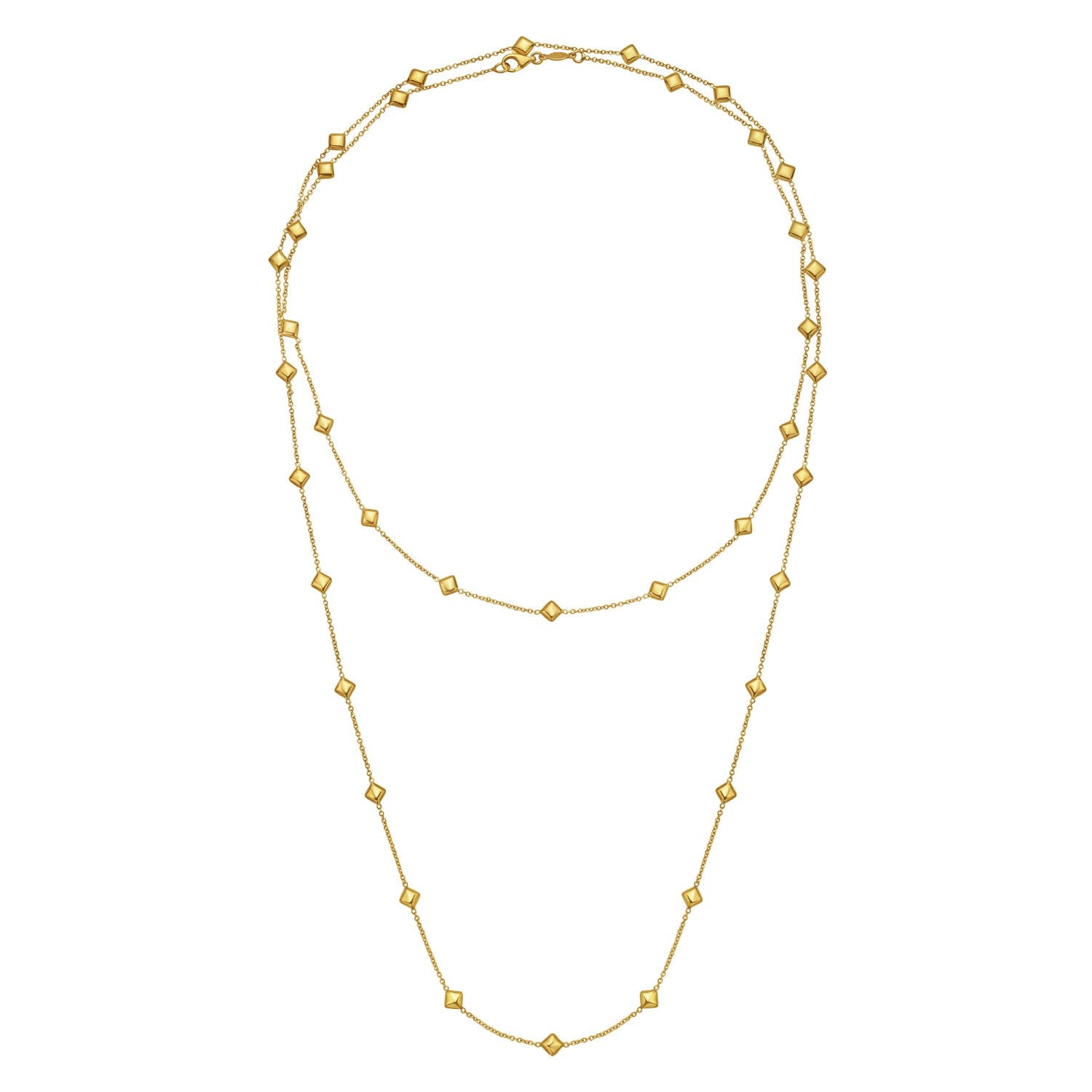 14K Yellow Gold Pyramid Station Layered Necklace