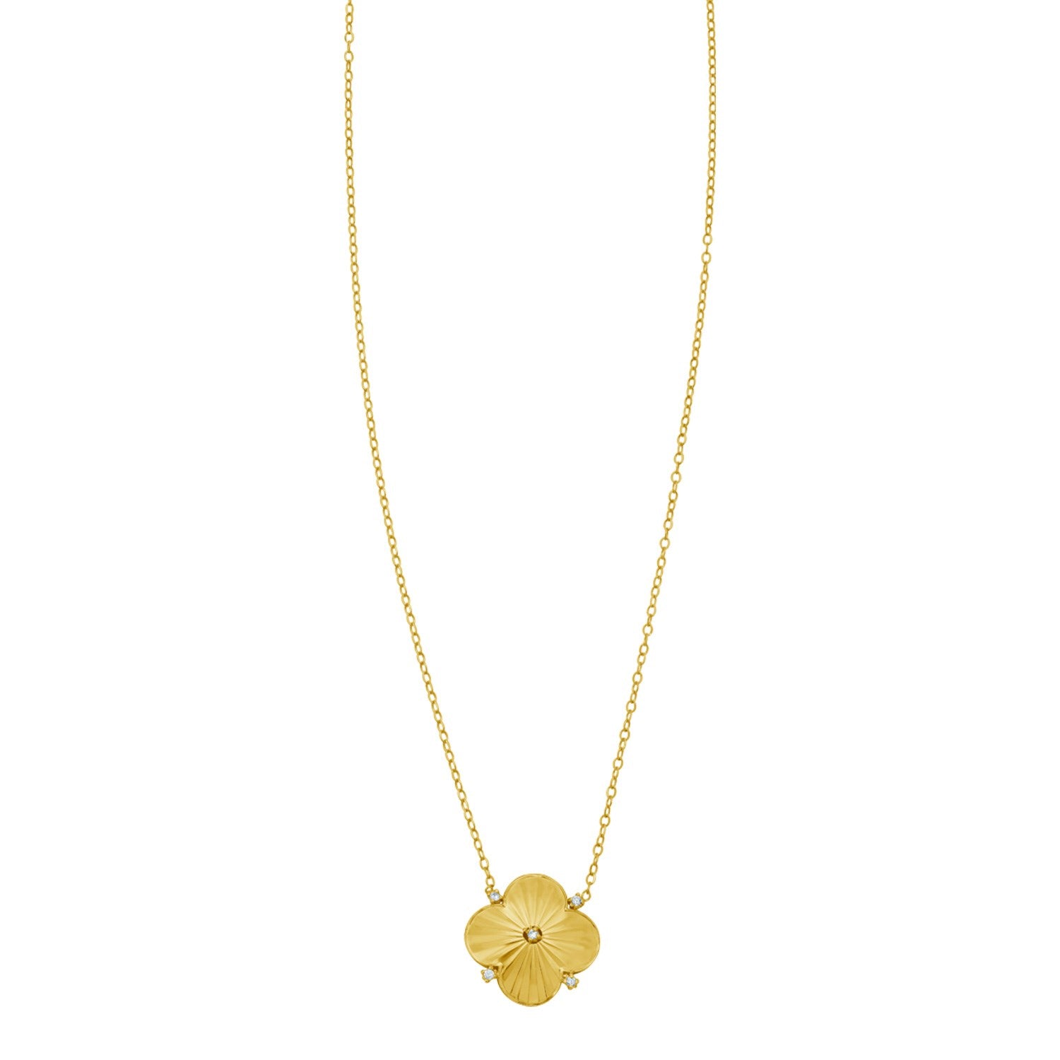14K Yellow Gold Diamond Clover Pendant Necklace