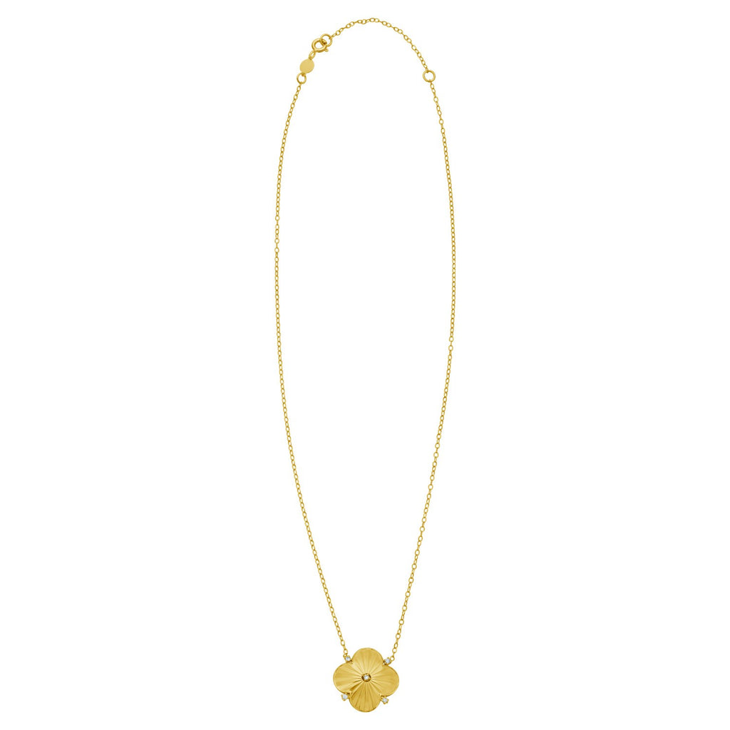 14K Yellow Gold Diamond Clover Pendant Necklace
