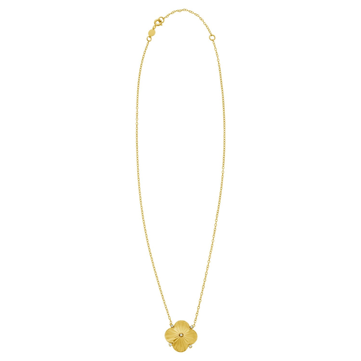 14K Yellow Gold Diamond Clover Pendant Necklace