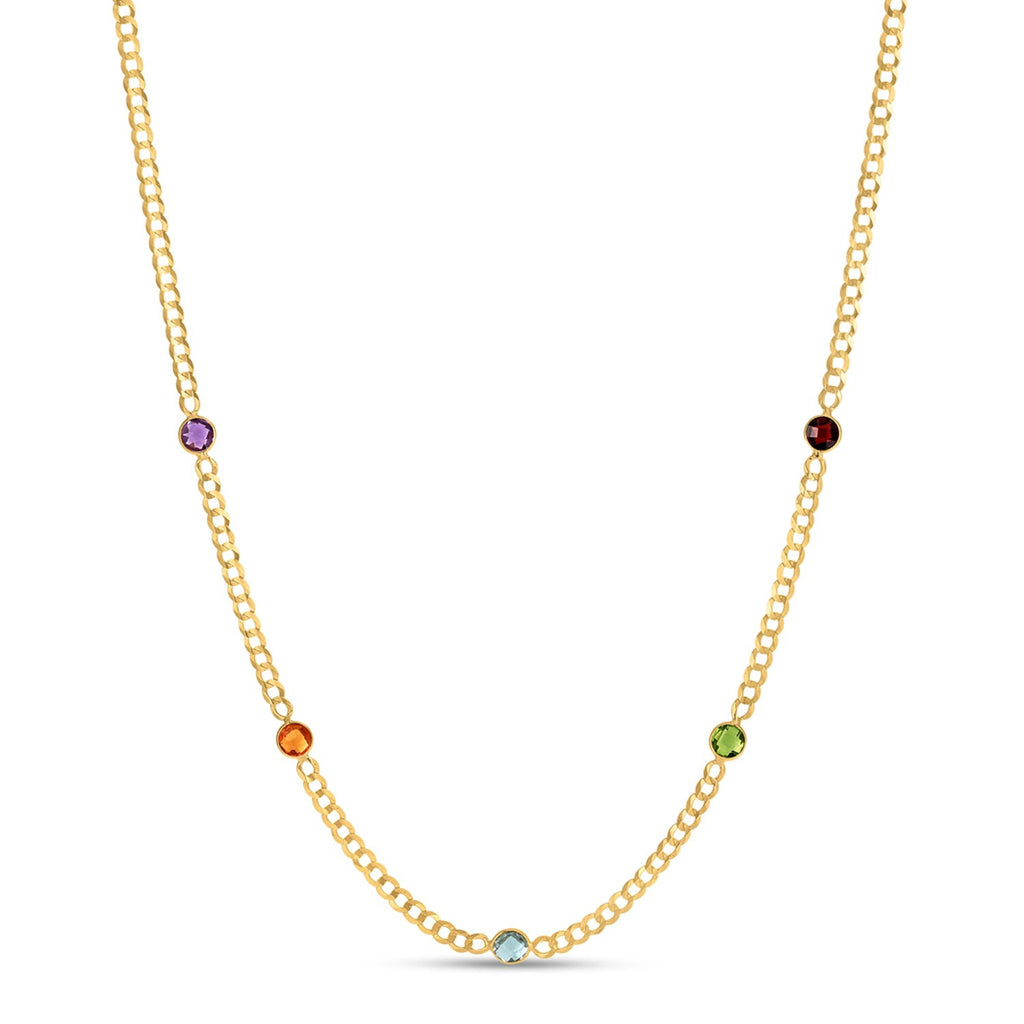 14K Yellow Gold Multi Gemstone Curb Chain Necklace