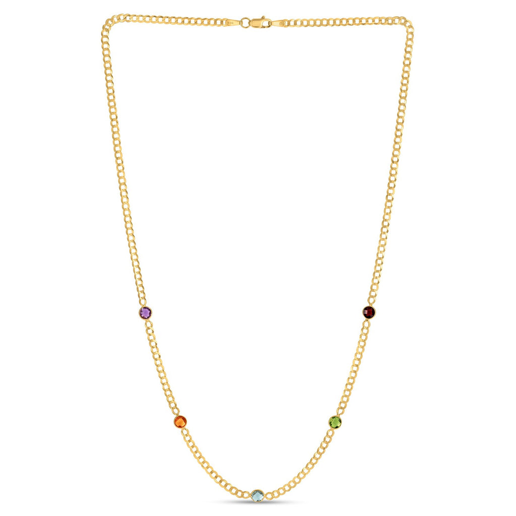 14K Yellow Gold Multi Gemstone Curb Chain Necklace