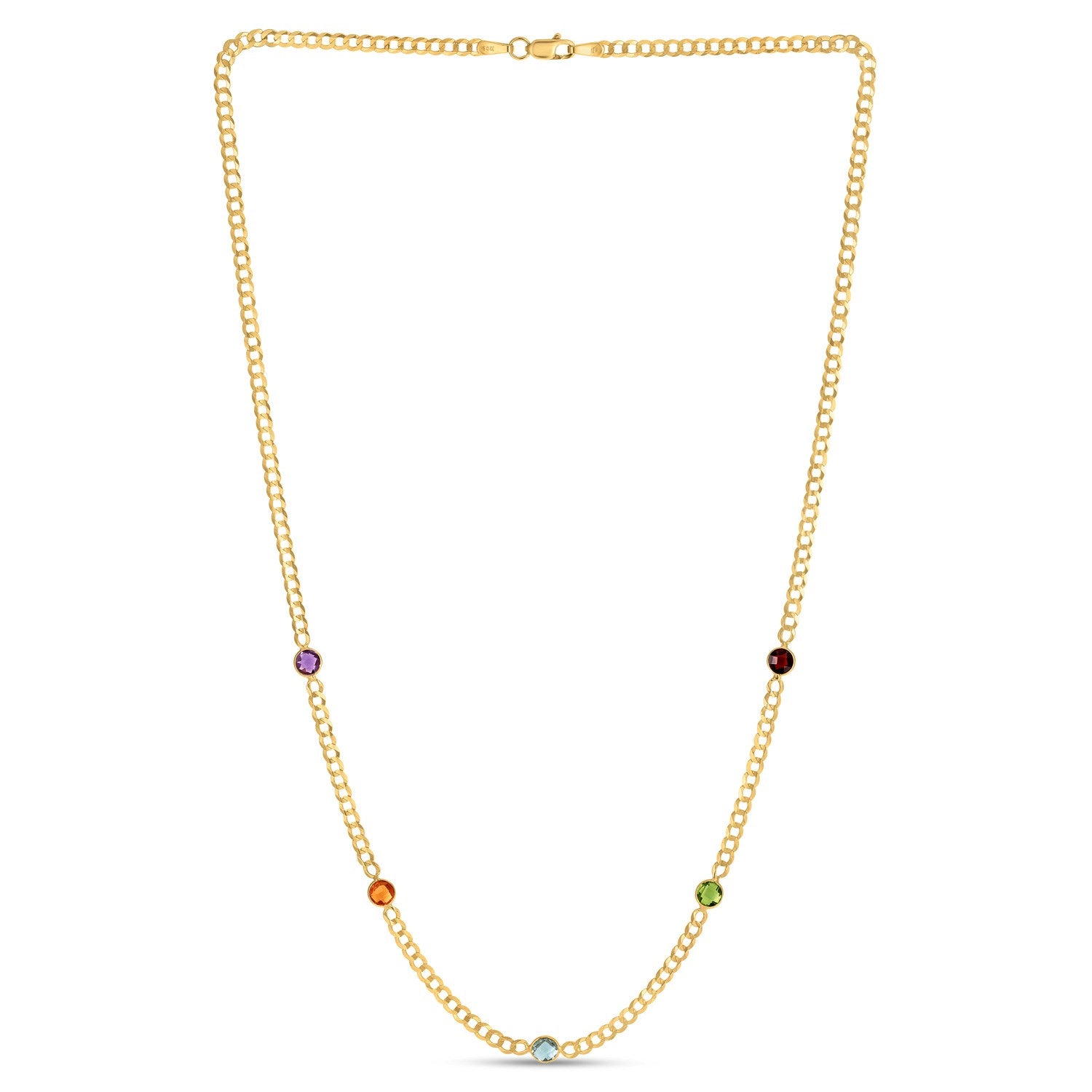 14K Yellow Gold Multi Gemstone Curb Chain Necklace