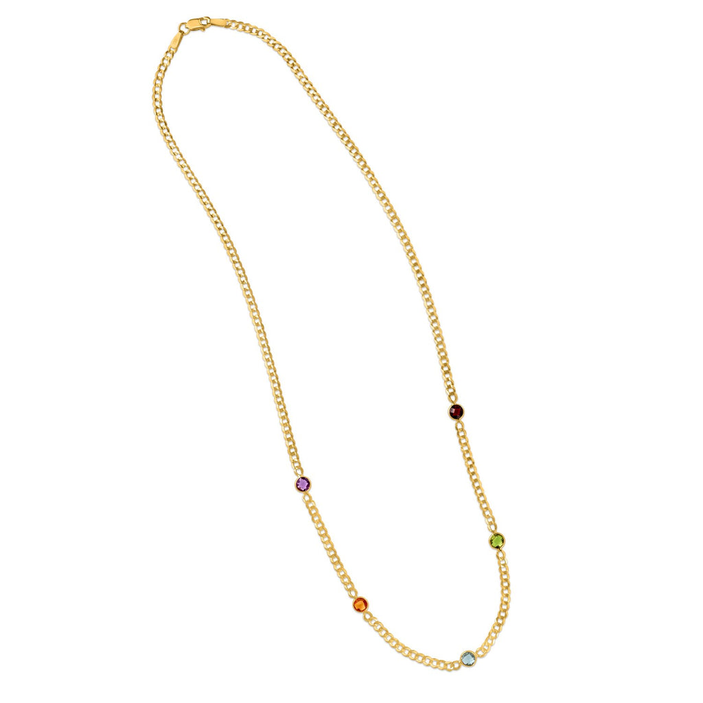 14K Yellow Gold Multi Gemstone Curb Chain Necklace