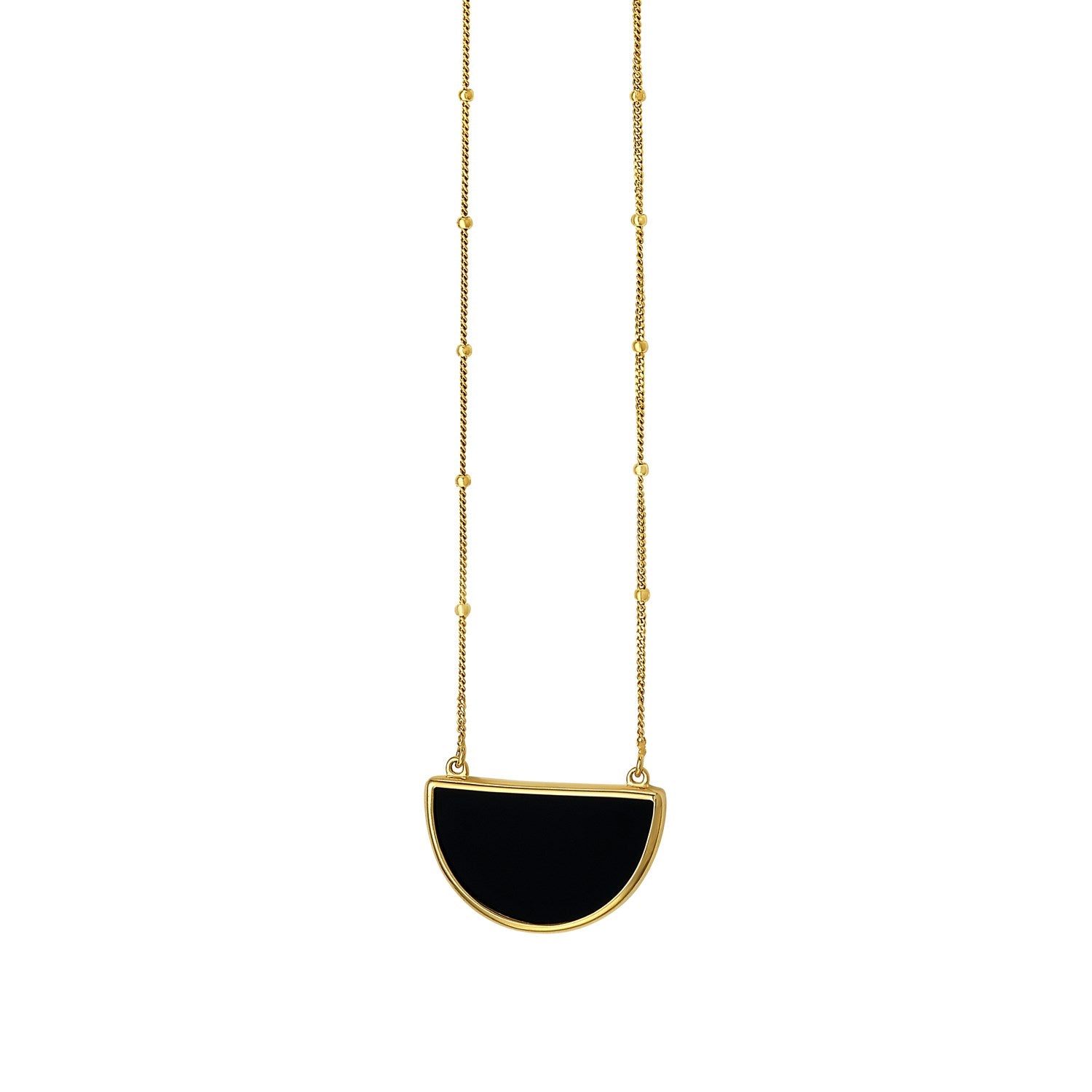 Onyx Geometric Half Moon Necklace in 14K Yellow Gold