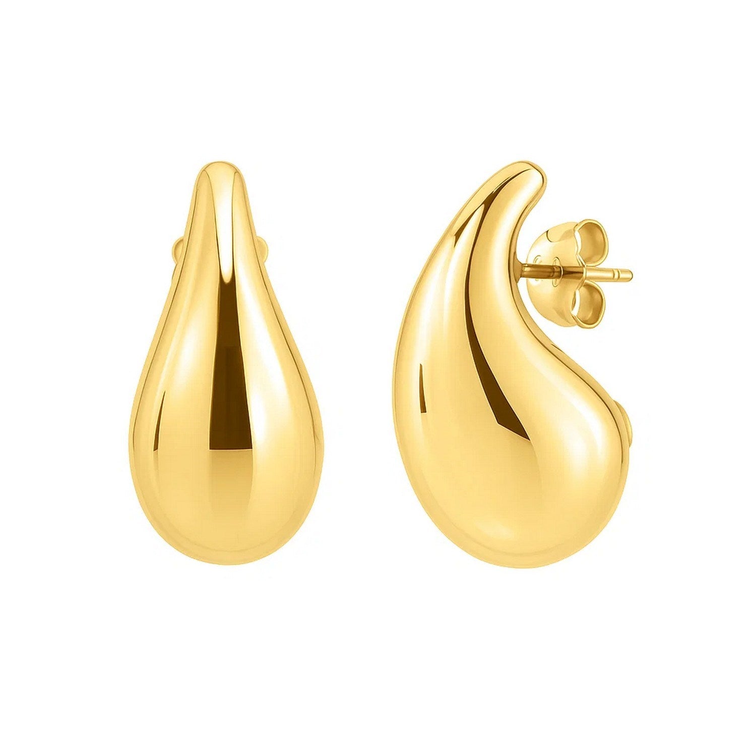 Large Raindrop Stud Earrings in 14K Yellow Gold