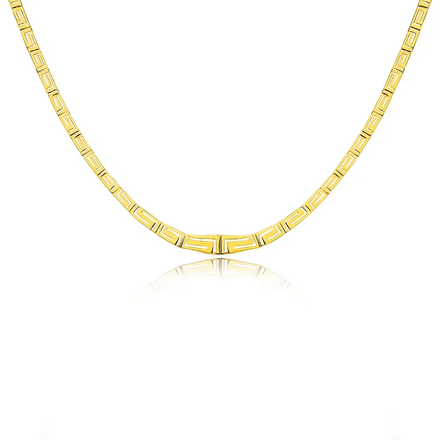 14K Yellow Gold Necklace with Graduated Greek Meander Motif Links
