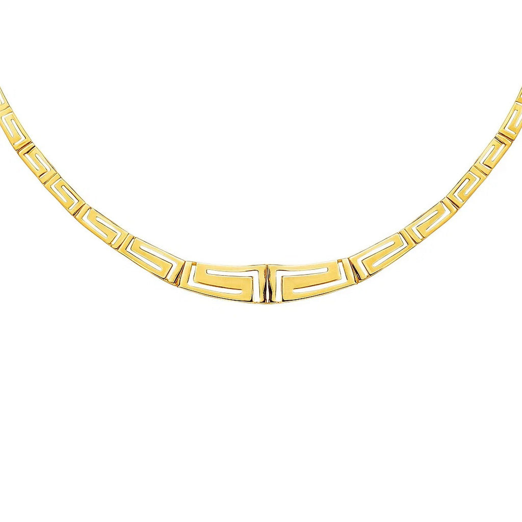 14K Yellow Gold Necklace with Graduated Greek Meander Motif Links
