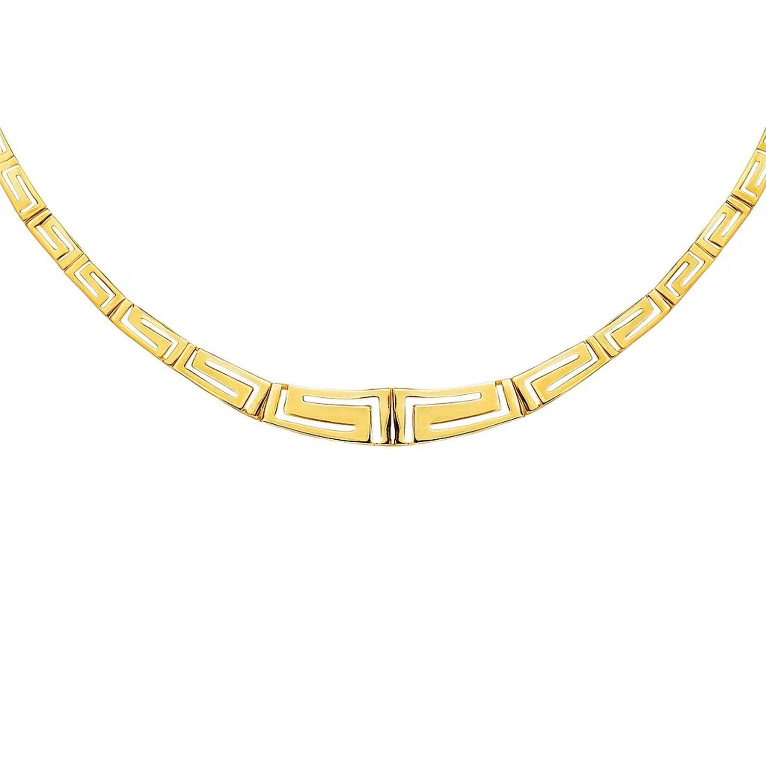 14K Yellow Gold Necklace with Graduated Greek Meander Motif Links