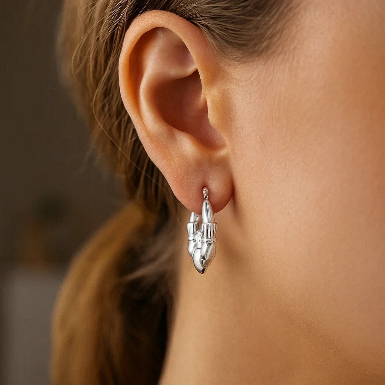 14K White Gold Claddagh Symbol Hoop Earrings